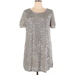 New Puff Sleeve Sequin Swing Dress Champagne color